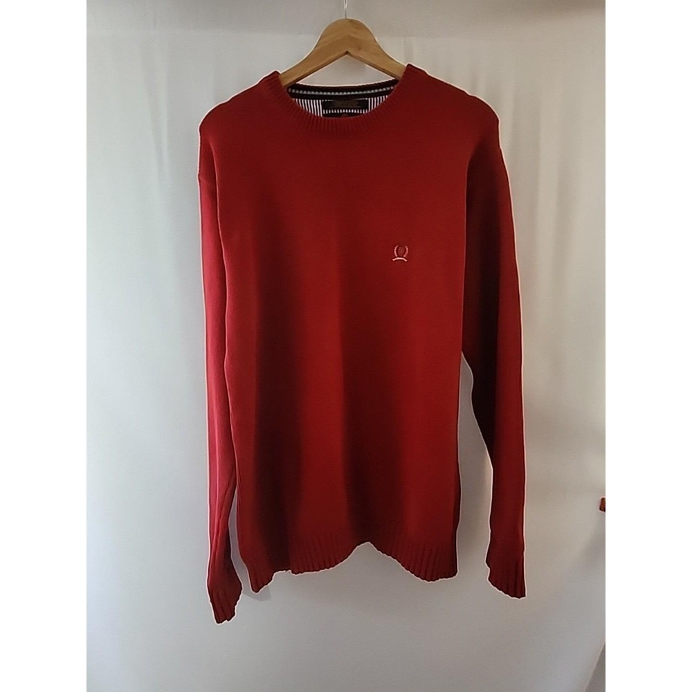 Tommy Hilfiger‎ Crewneck Crest Sweater Pullover Red Cotton Classic VTG 90s Men L